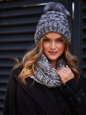 Warmes Damen-Set mit Schal, hellgrau und schwarz C34 – Online-Shop – Boutique